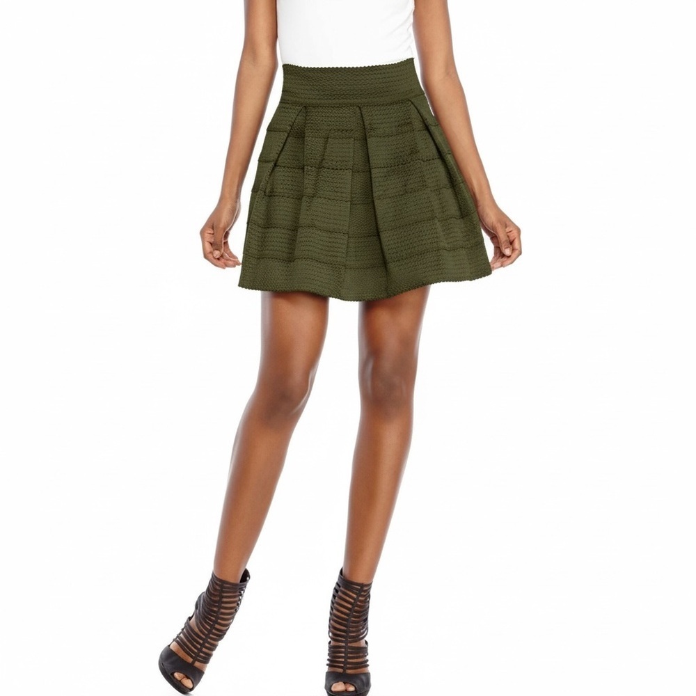 Honey Punch Olive Green Textured Skater Skirt